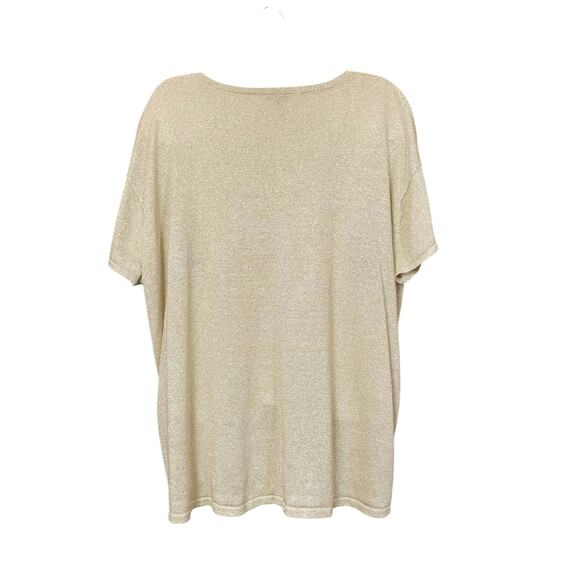 Talbots Women's Gold Sparkle Linen w//Metallic Treading V-Neck Sweater | Size 3X - Picture 2 of 7